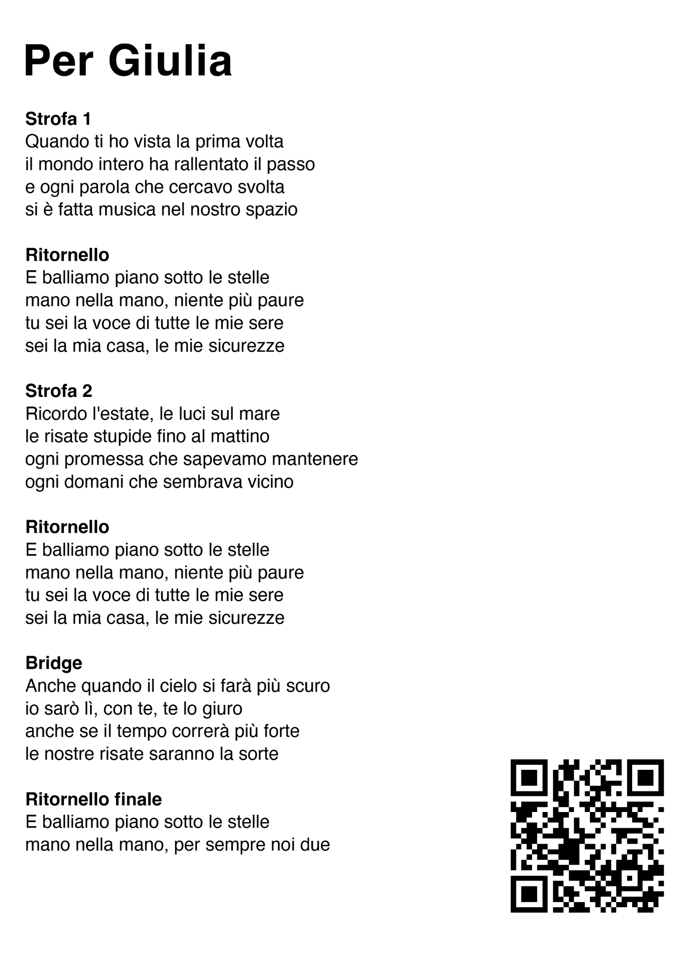 Anteprima PDF con testo della canzone